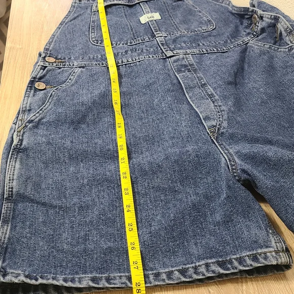 Vintage Lee Riveted Jean Shortalls Blue Denim Jorts  Womens XL R Garden Girl - Picture 6 of 9